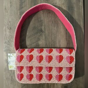Valentines Day Pink Heart Print Beaded Women's Hand Bag America & Beyond Express